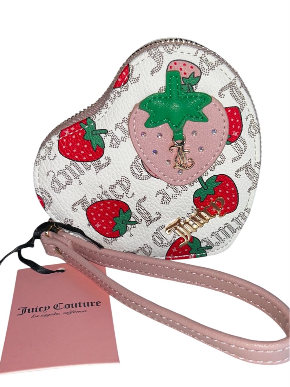 Juicy Couture Strawberry Heart Wristlet Coin Purse Wallet NWT.